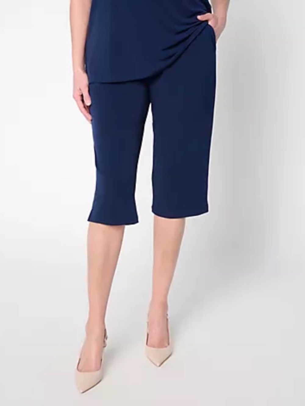 Susan Graver Regular Liquid Knit Straight-Leg Pedal Pusher, Navy Sz XL a728316